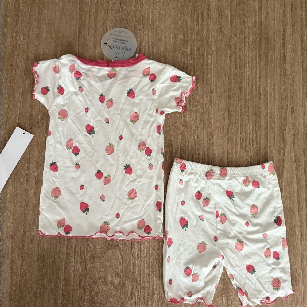 NWT! New Milkberry bamboo summer pajamas set/strawberries-size 3T - Picture 2 of 5